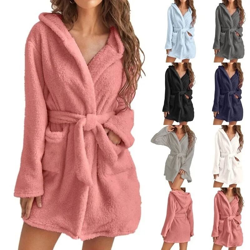 Womens Ultra Plush Hooded Winter Bathrobe grey xl