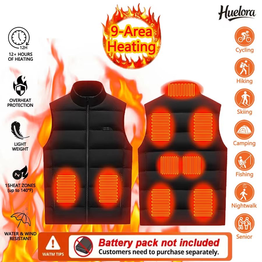 Unisex Heated Vest Winter 9 Area Heating Stand Up Collar Outdoor Sports Jacket Vest (Power Bank Not Included) blue m