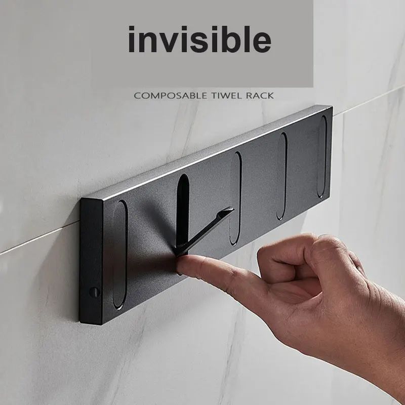 FlexHide Invisible Folding Wall Hooks Space Aluminum Self Closing Coat & Towel Hanger black Gold 2 Hooks