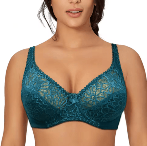 Ultra Thin Deep V Sheer Plus Size Lace Underwire Bra ink Blue 85d