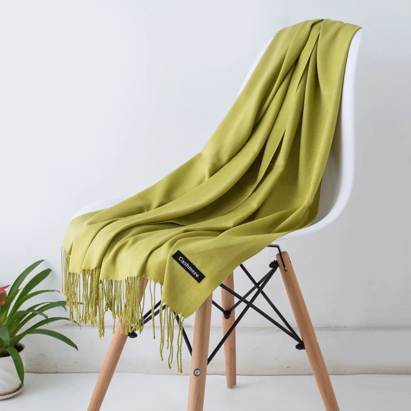 Designer Cashmere Feel Tassel Scarf Solid Autumn Winter Pashmina Shawl Wrap mustard
