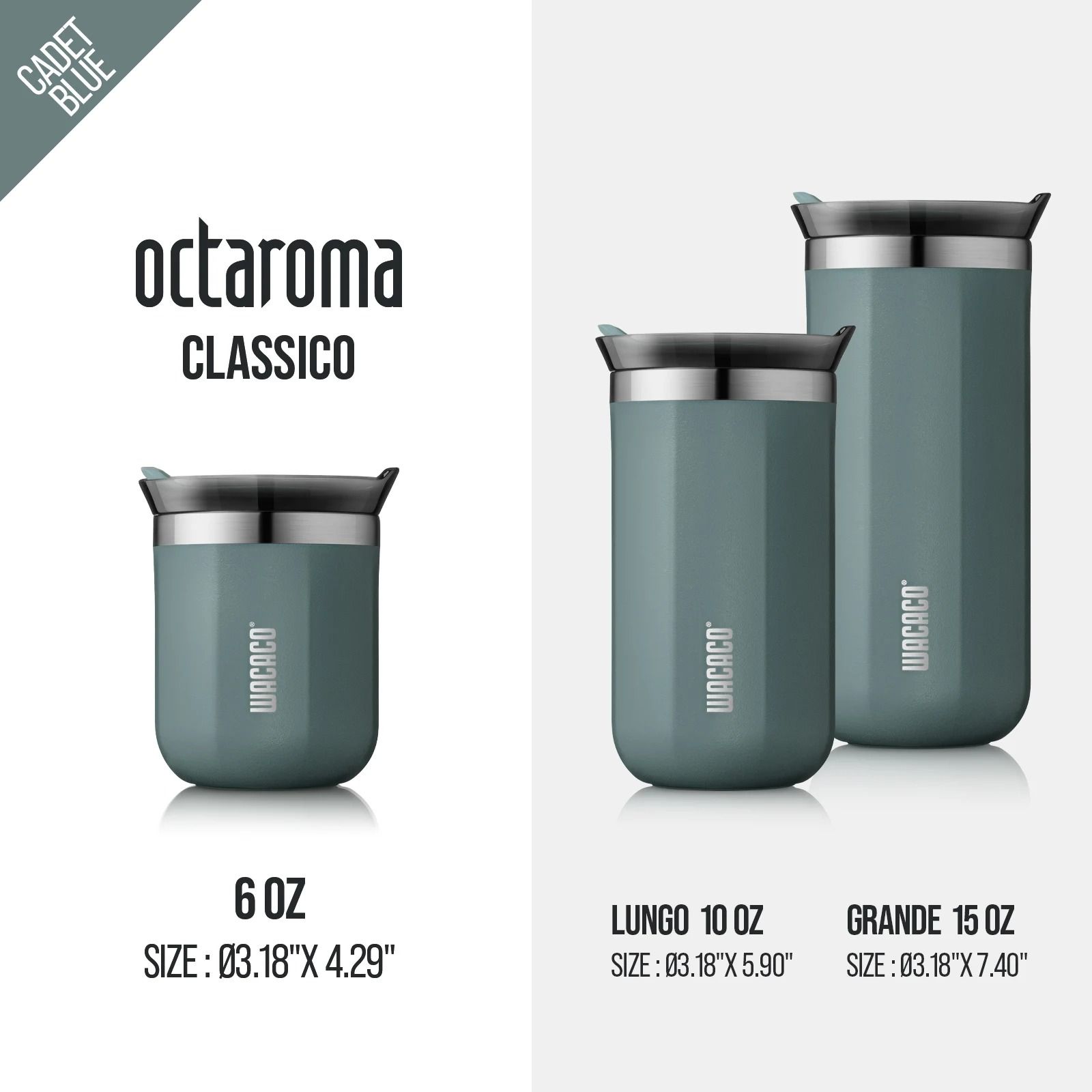 WACACO Octaroma Vacuum Insulated Coffee Mug Double Wall Stainless Steel Travel Tumbler dim Grey 300ml