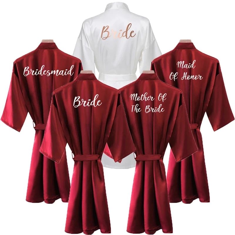Burgundy Satin Bridal Robe For Weddings & Bridesmaids Silky Kimono Bathrobe j xl