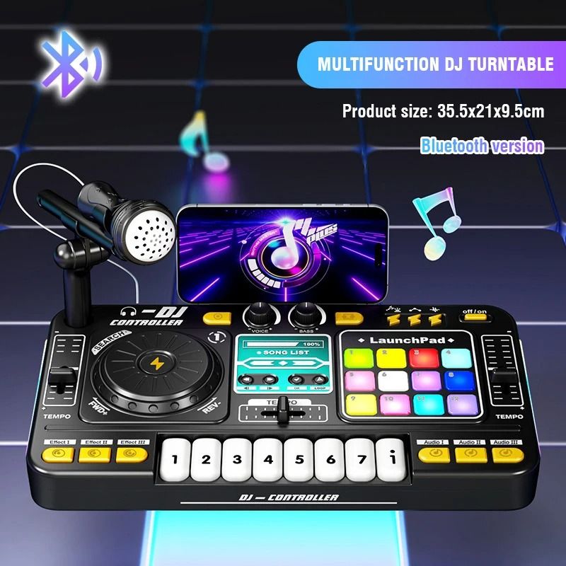 Kids DJ Mixer Keyboard With Microphone Bluetooth DJ Turntable Piano Set Kids DJ Mixer Keyboard With Microphone Bluetooth DJ Turntable Piano Set