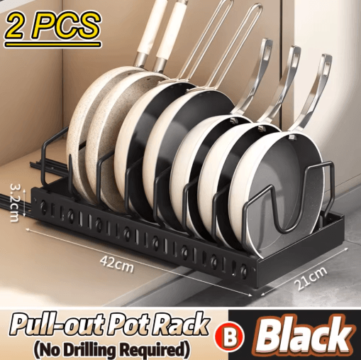 Pull Out Pots And Pans Organizer Sliding Under Cabinet Pan & Lid Storage Rack white B