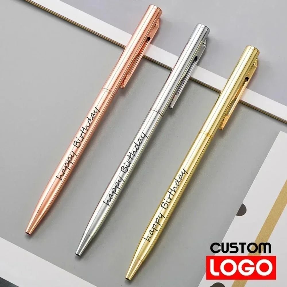 New Slim Rose Gold Metal Ballpoint Pens Custom Engraved Logo & Executive Advertising Gift Set white 50 Pcs Pens