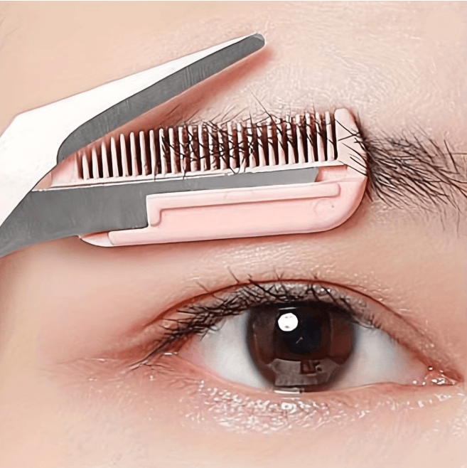 Precision Pink Eyebrow Scissors With Built In Comb e