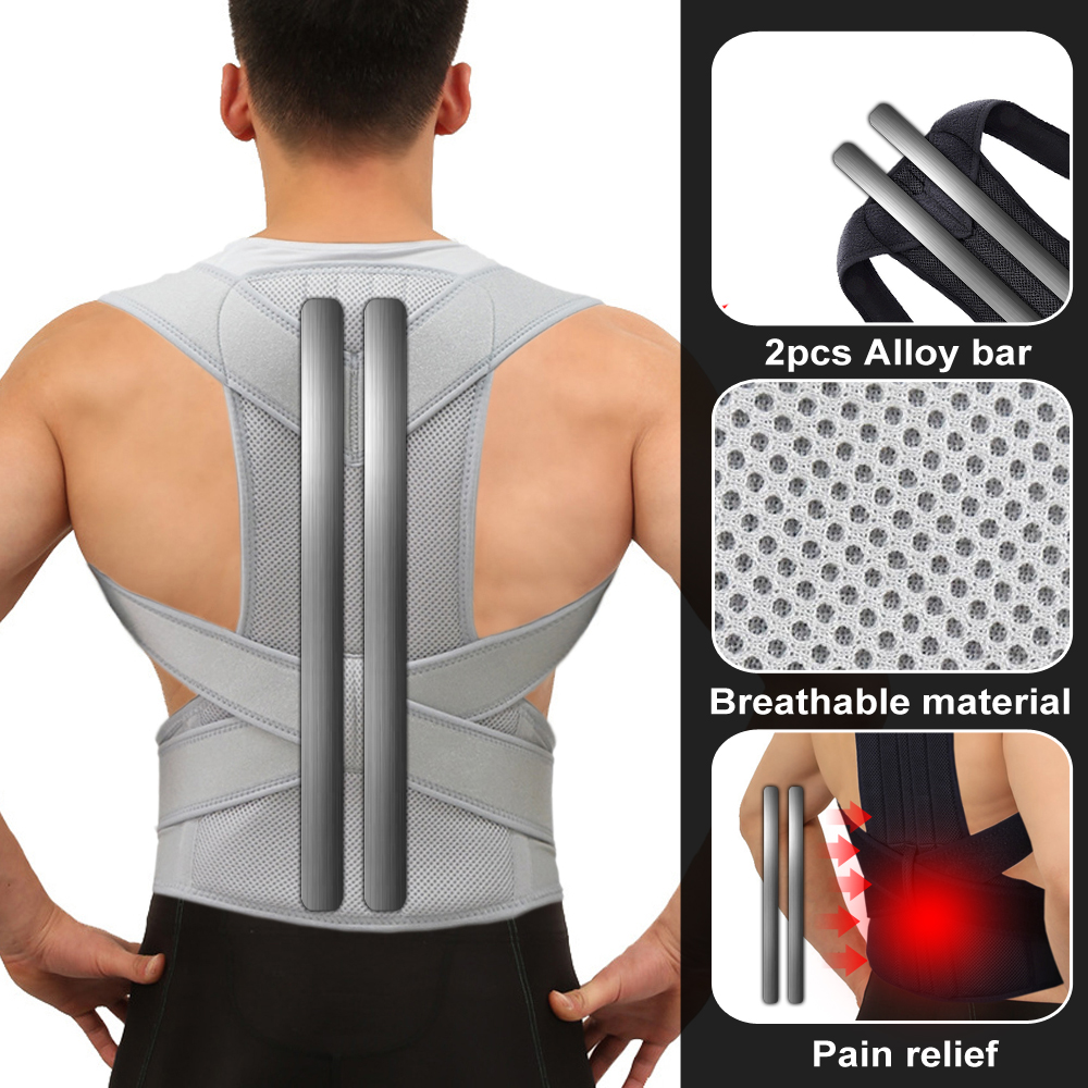 Scoliosis Back Brace Spine, Alloy Bar Posture Corrector, Shoulder Therapy Belt For Poor Posture silver m