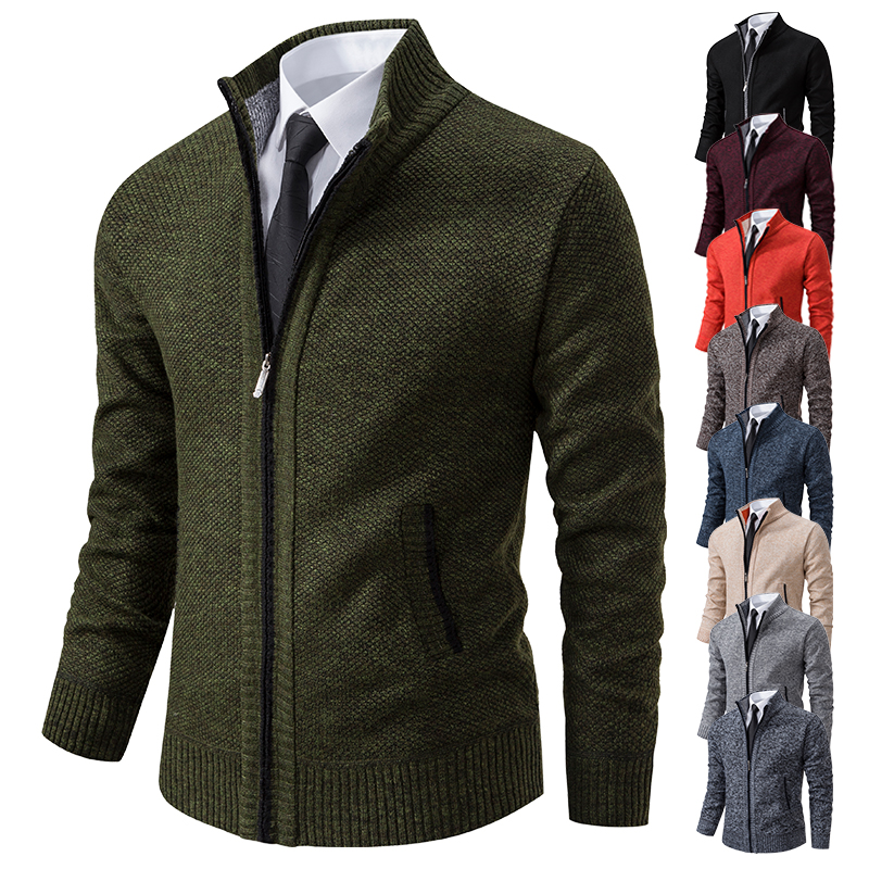 Warm Winter Fleece Men's Casual Sports Jacket Stand Collar Zipper Cardigan For Autumn Winter beige m