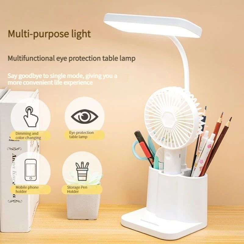 LED Desk Lamp With Pen Holder & Phone Stand Dimmable USB Study Light batteries Included 0 5w