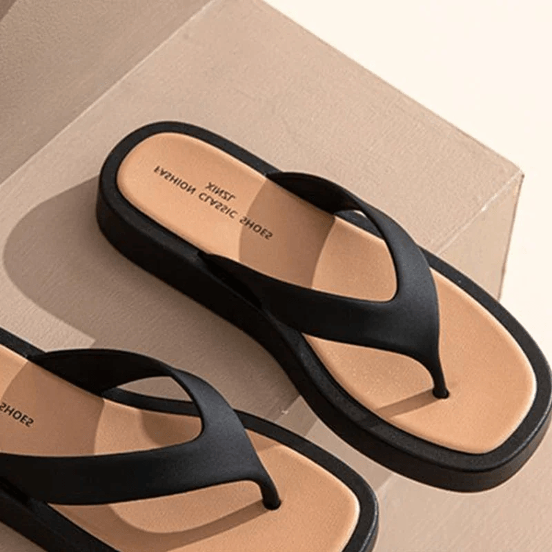 MonoLift Women Platform Flip Flops Thick Bottom Leather Sandals xs 5.5 6