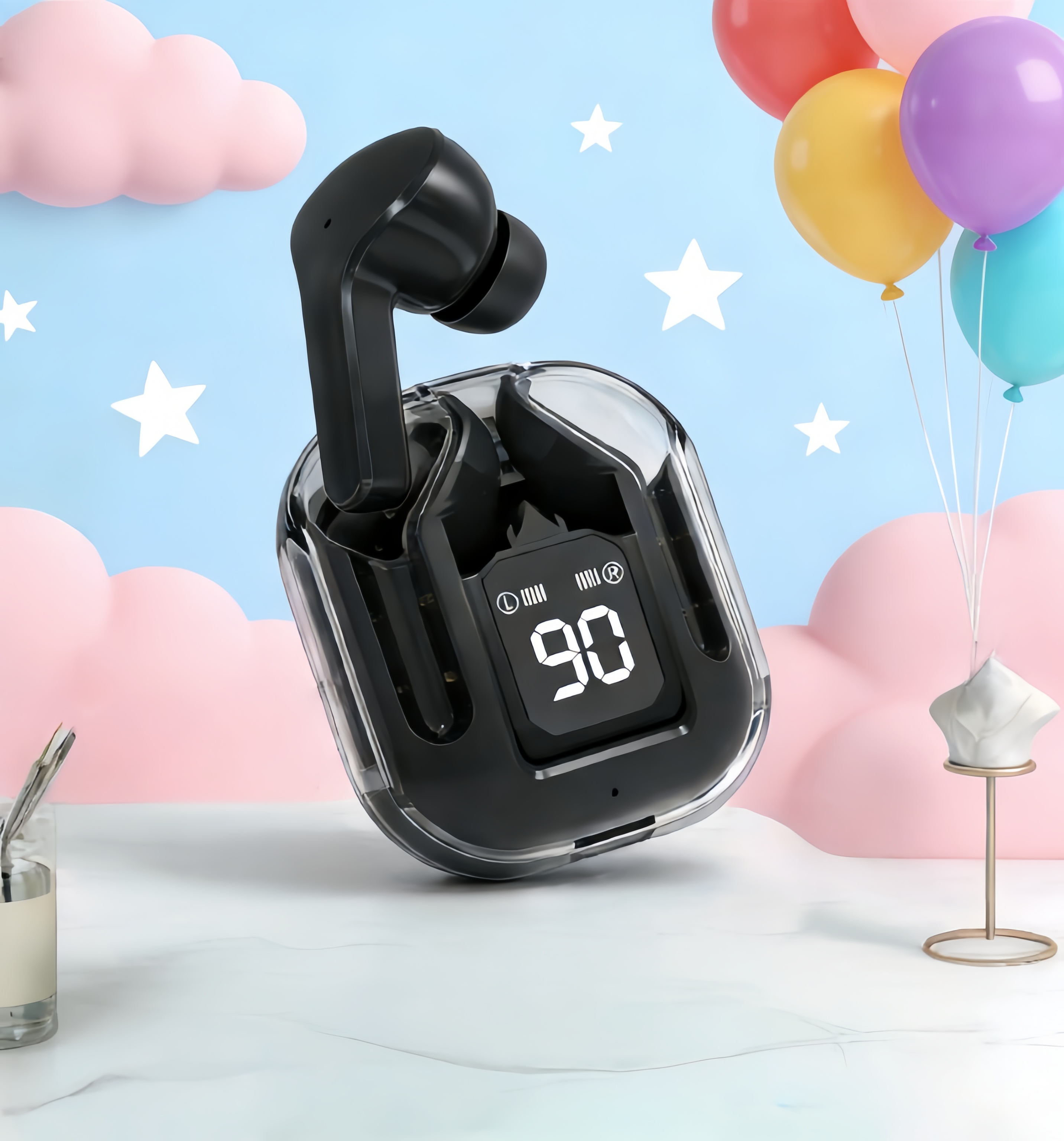 TWS Transparent Wireless Bluetooth Headset Premium HIFI Sound Wireless Earphones pink