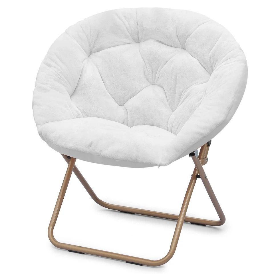 Oversized Round Cozy Moon Lounge Chair Metal Frame, Foldable Saucer Chair White Oversized Round Cozy Moon Lounge Chair Metal Frame, Foldable Saucer Chair White