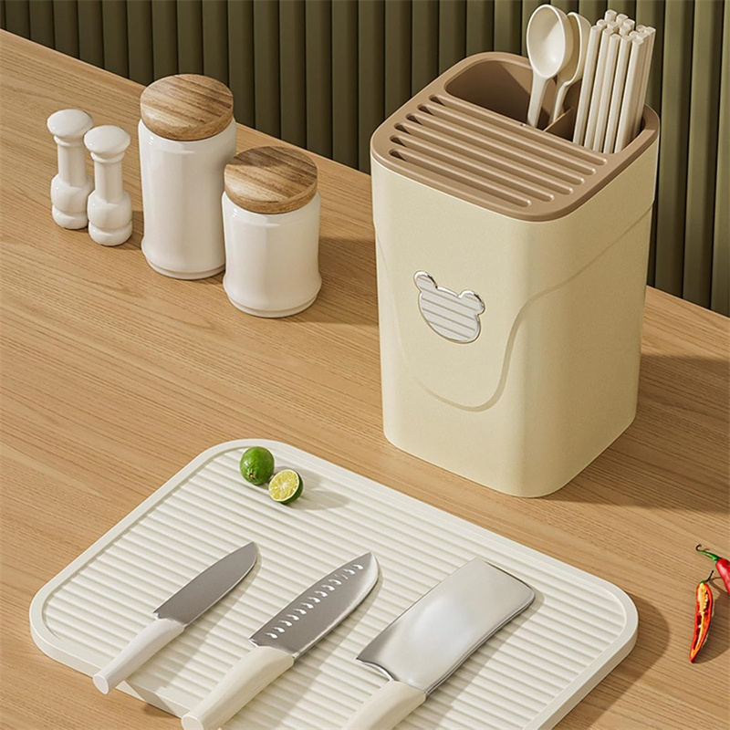 Multi Purpose Acrylic Knife Block Holder Transparent Kitchen Cutlery Storage Rack For Home & Tableware beige