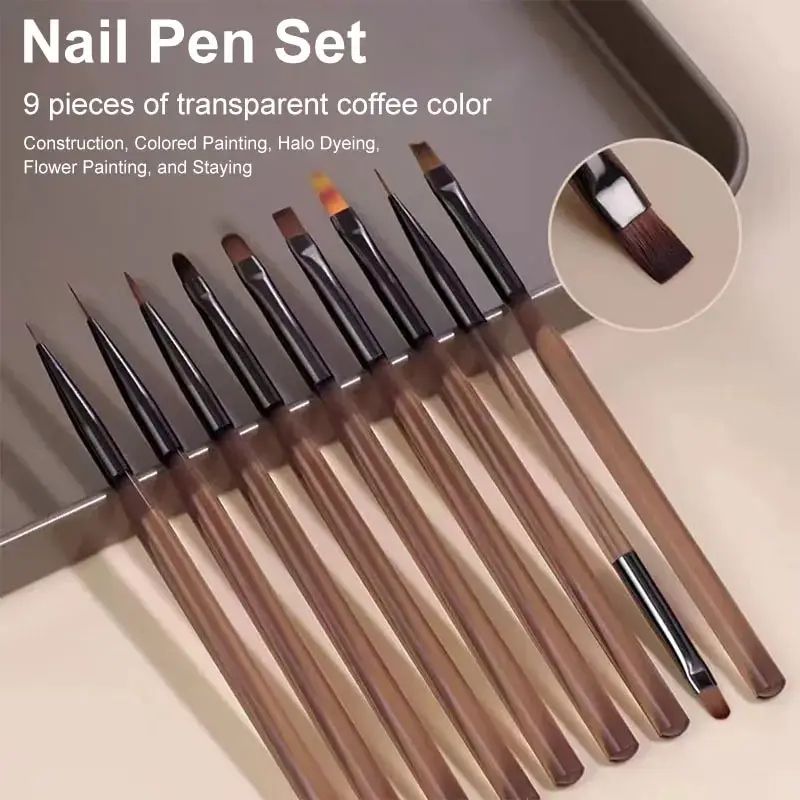 9 Piece UV Gel Nail Brush Set Precision Liner & Acrylic Nail Art Brushes 9 Piece UV Gel Nail Brush Set Precision Liner & Acrylic Nail Art Brushes