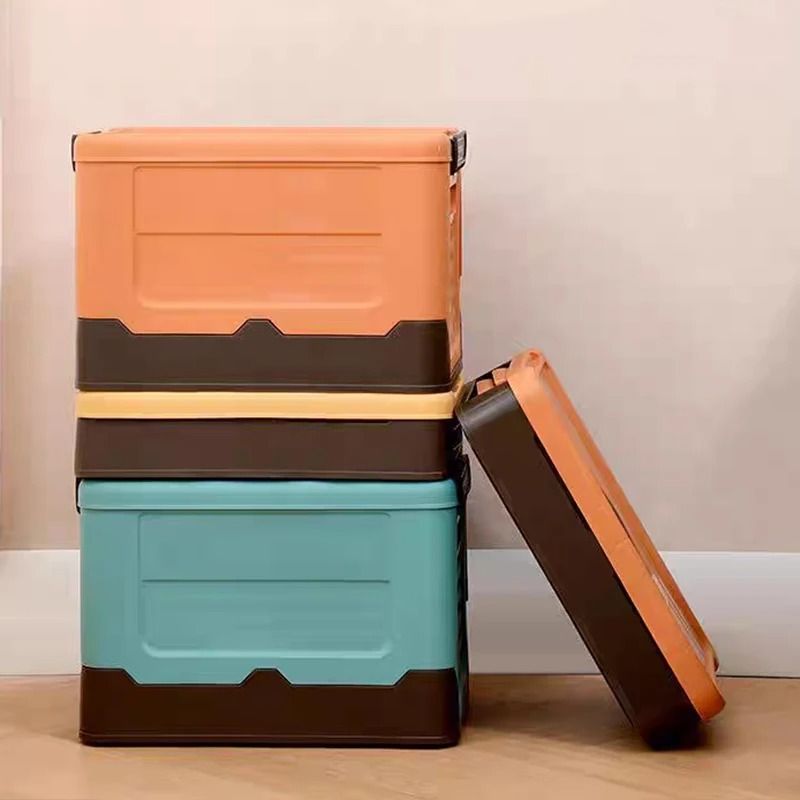 Large Foldable Storage Box With Lid Multifunction Plastic Organizer Basket orange (s)
