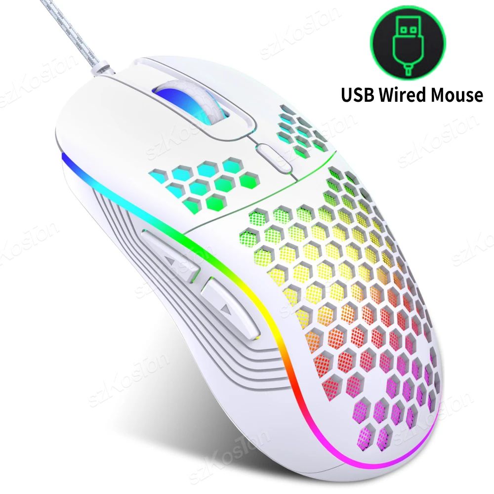 RGB Wired Gaming Mouse With 7200 DPI Ergonomic High Precision Mouse For PC Gamers white