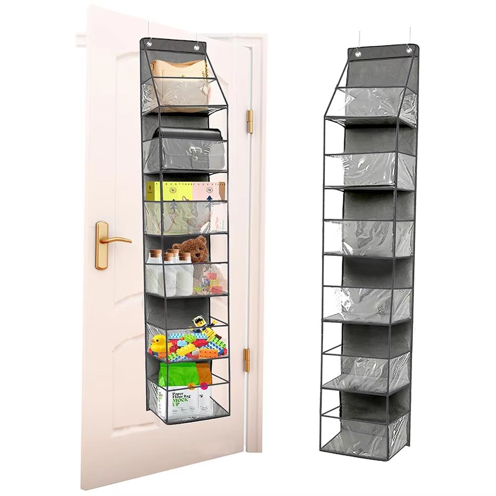 6 Shelf Over The Door Hanging Pantry And Storage Organizer With Clear Plastic Pockets gray