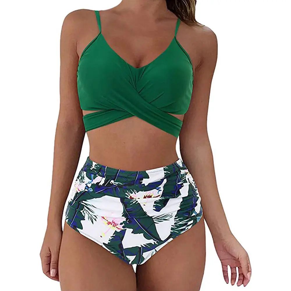 High Waisted Cross Front Bikini Set For Women h xl