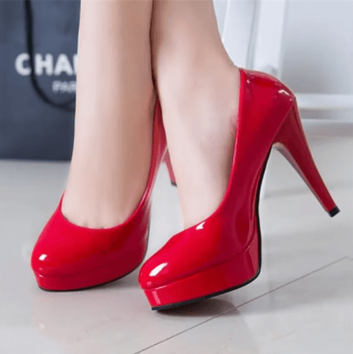 Classic Patent Leather Platform Wedding Pumps Nude High Heels For Women beige 40(us 8)