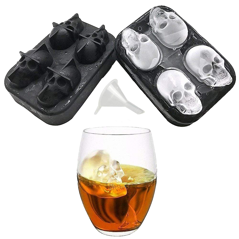Silicone Cavity Ice Cube Maker 3D Skull Ice Cube Tray With Funnel Flexible Ice Maker Molds Ice Cream Tools Silicone Cavity Ice Cube Maker 3D Skull Ice Cube Tray With Funnel Flexible Ice Maker Molds Ice Cream Tools