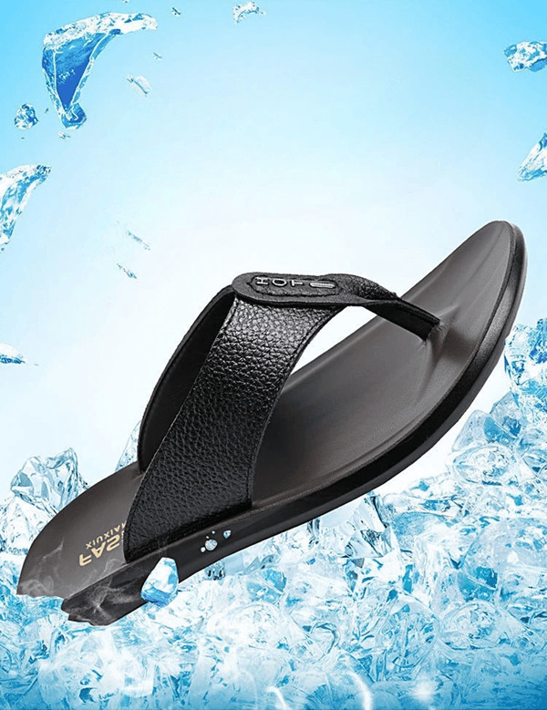 Genuine Leather Mens Flip Flops Soft Sole Summer Beach Sandals black 9
