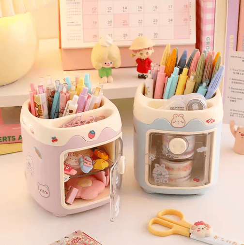 Kawaii Large Pen Holder & Multifunction Desk Organizer For Stationery And Makeup orange