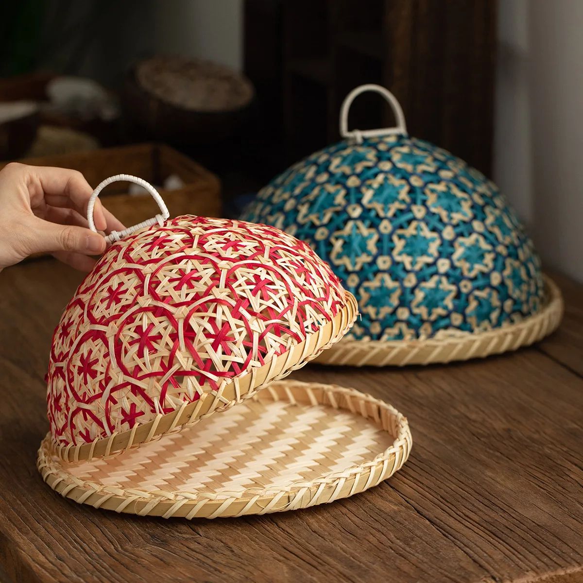 Handwoven Rattan Food Cover Dome With Lid c2