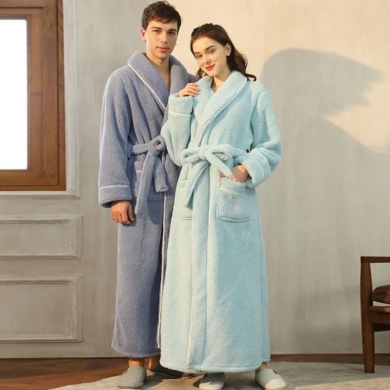 2026 Premium Thick Cotton Robe Light Luxury Extended Pajama & Comfortable Couple's Bathrobe light Powder 2xl 3xl