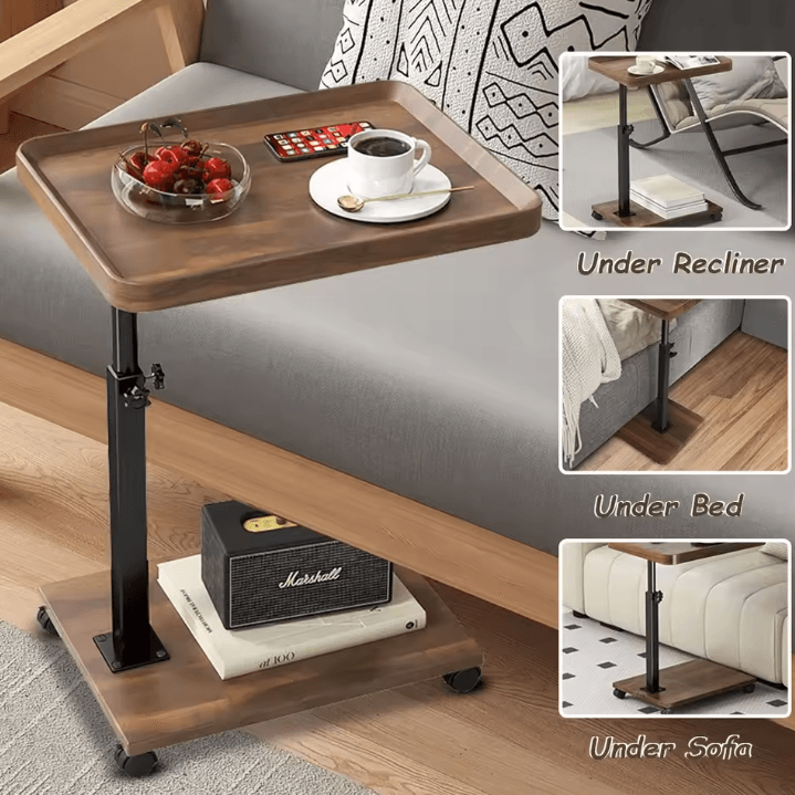 Adjustable Rolling Overbed Table Mobile Bedside Laptop Desk With 360 Rotatable Tray marble White