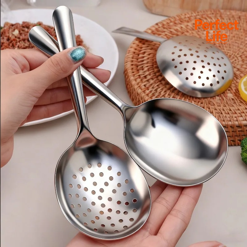 Heat Insulated Handle Kitchen Utensils, Stainless Steel Ladles For Serving, Soup Rice Spoon a