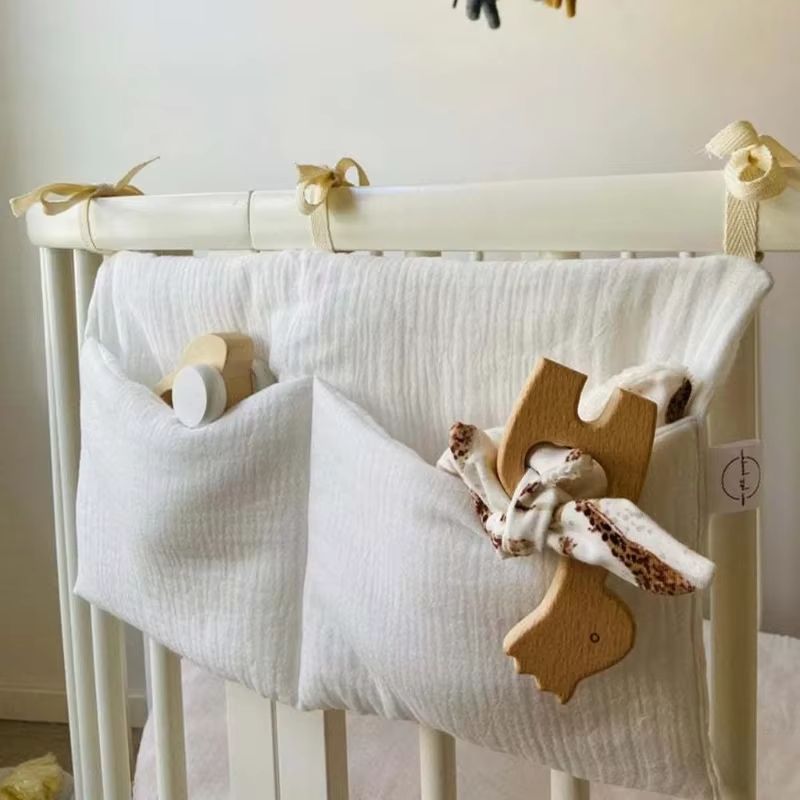 Nursery Crib & Bed Organizer Storage Bag With Hanging Diaper Pockets khaki