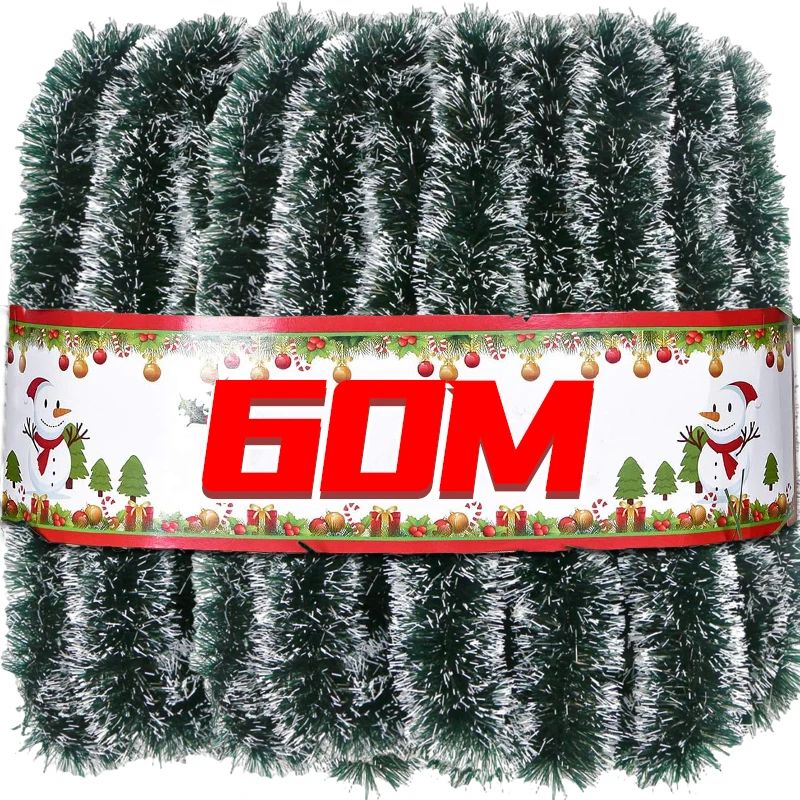 Christmas Tinsel Garland And Green Cane Wreath Holiday Decorations style B 30pcs(60m)