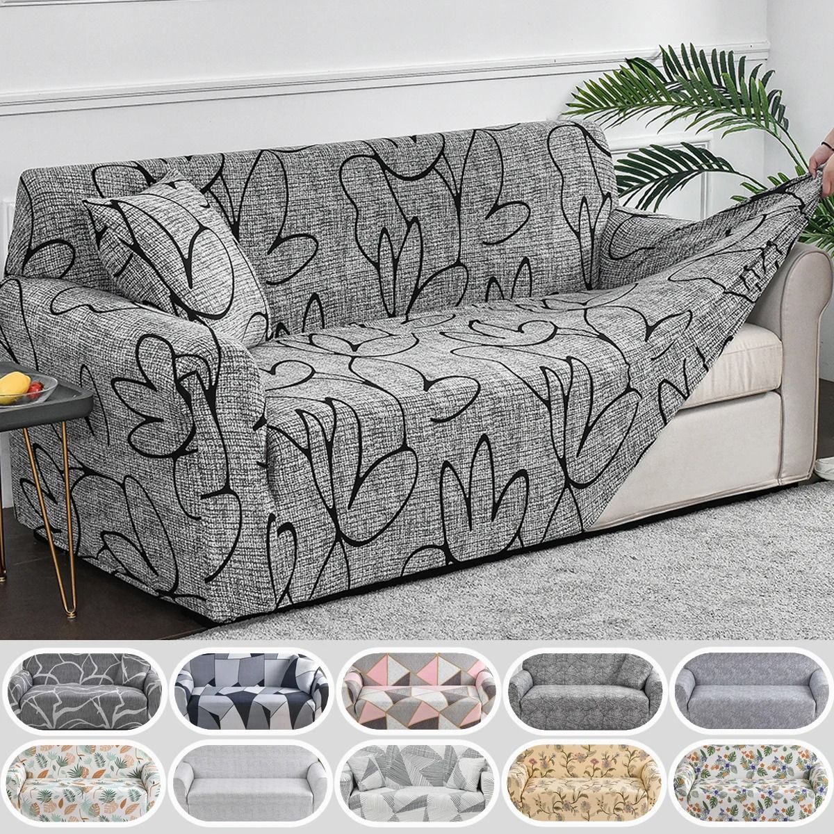 Floral Stretch Sofa Slipcover Elastic Spandex Couch Protector For Living Room Decor 05 3 Seaters 1 Pc