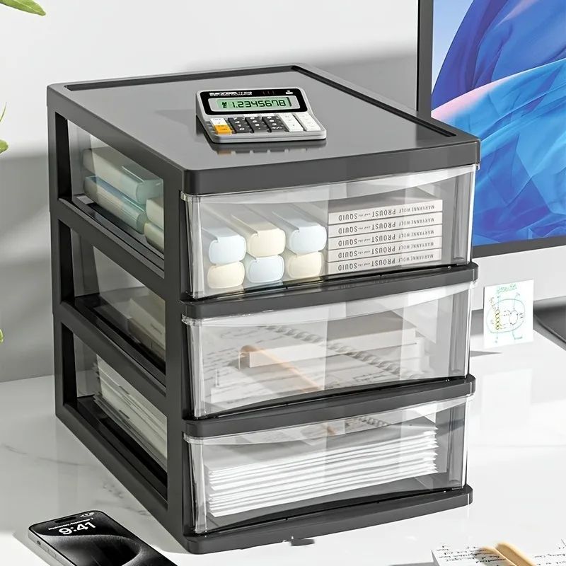 Clear Drawer Office Desktop Storage Box Japanese Style Transparent Organizer For Cosmetics & Stationery 2 Storey