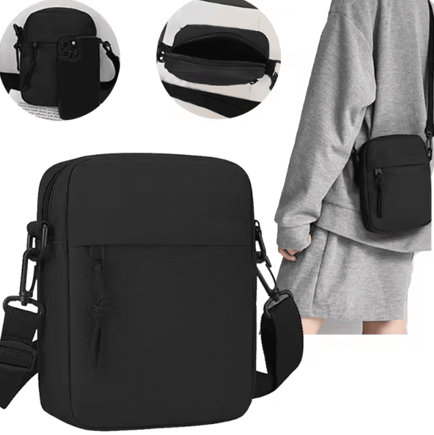 Unisex Crossbody Single Shoulder Bag Lightweight Mobile Phone Small Bag all Black