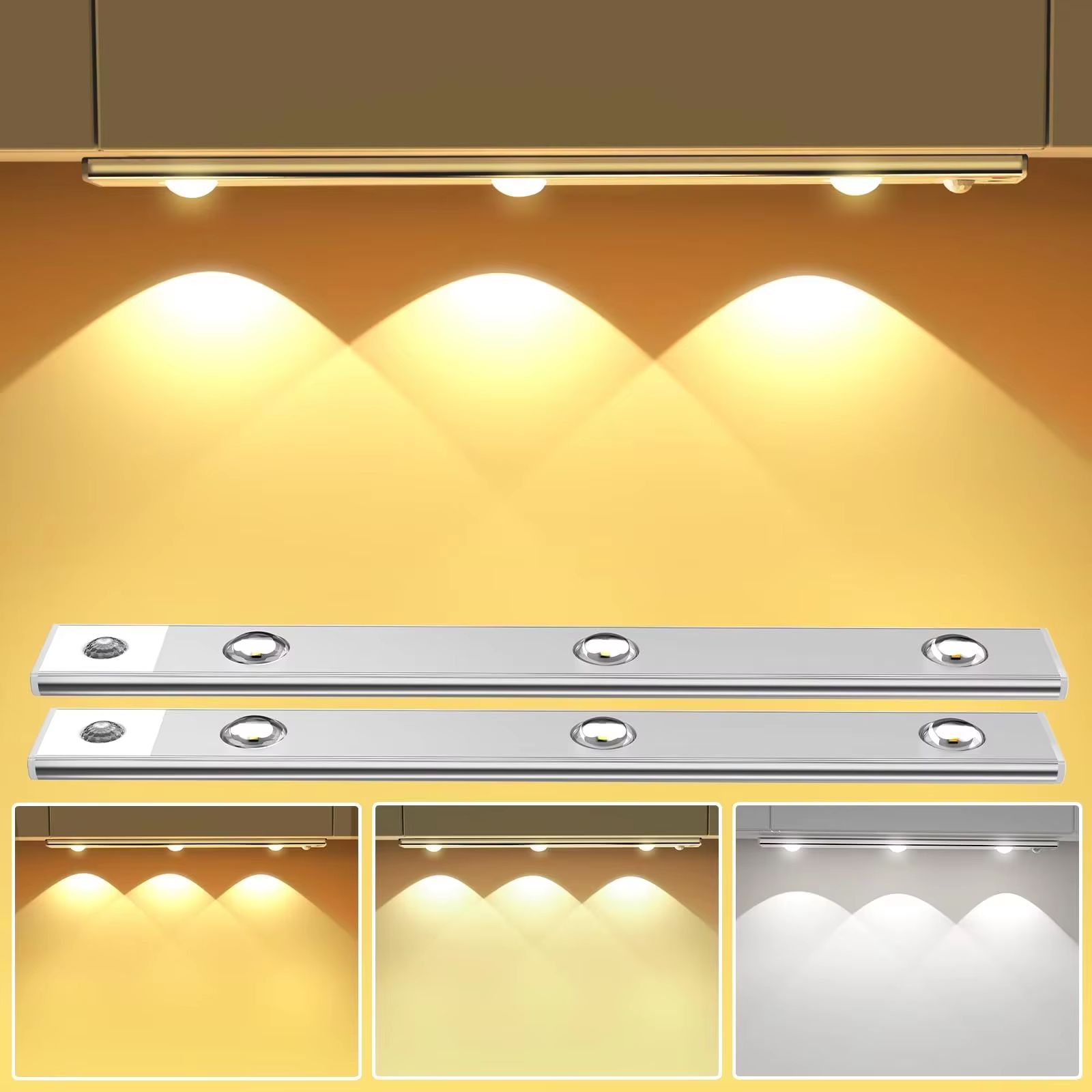 Ultra Thin Wireless Motion Sensor LED Cabinet Light With USB Rechargeable Battery 15.75in White
