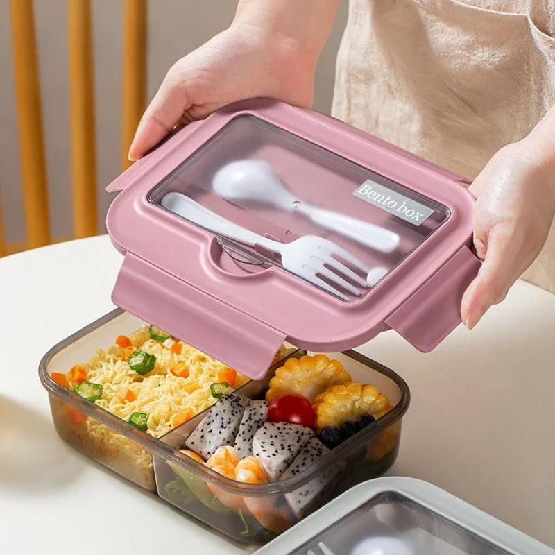Square Divided Bento Box With Tableware Leakproof Microwave Safe Lunch Box For Office, Picnic & Camping two grid grey