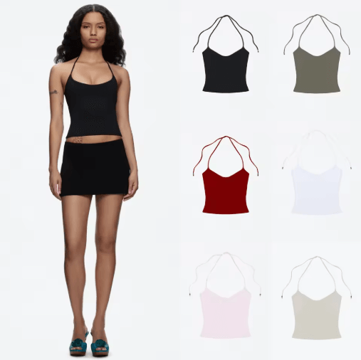 Open Back Halter Camisole With Metal Accents Stretchy Sexy Summer Tank For Women army Green m(us 6)