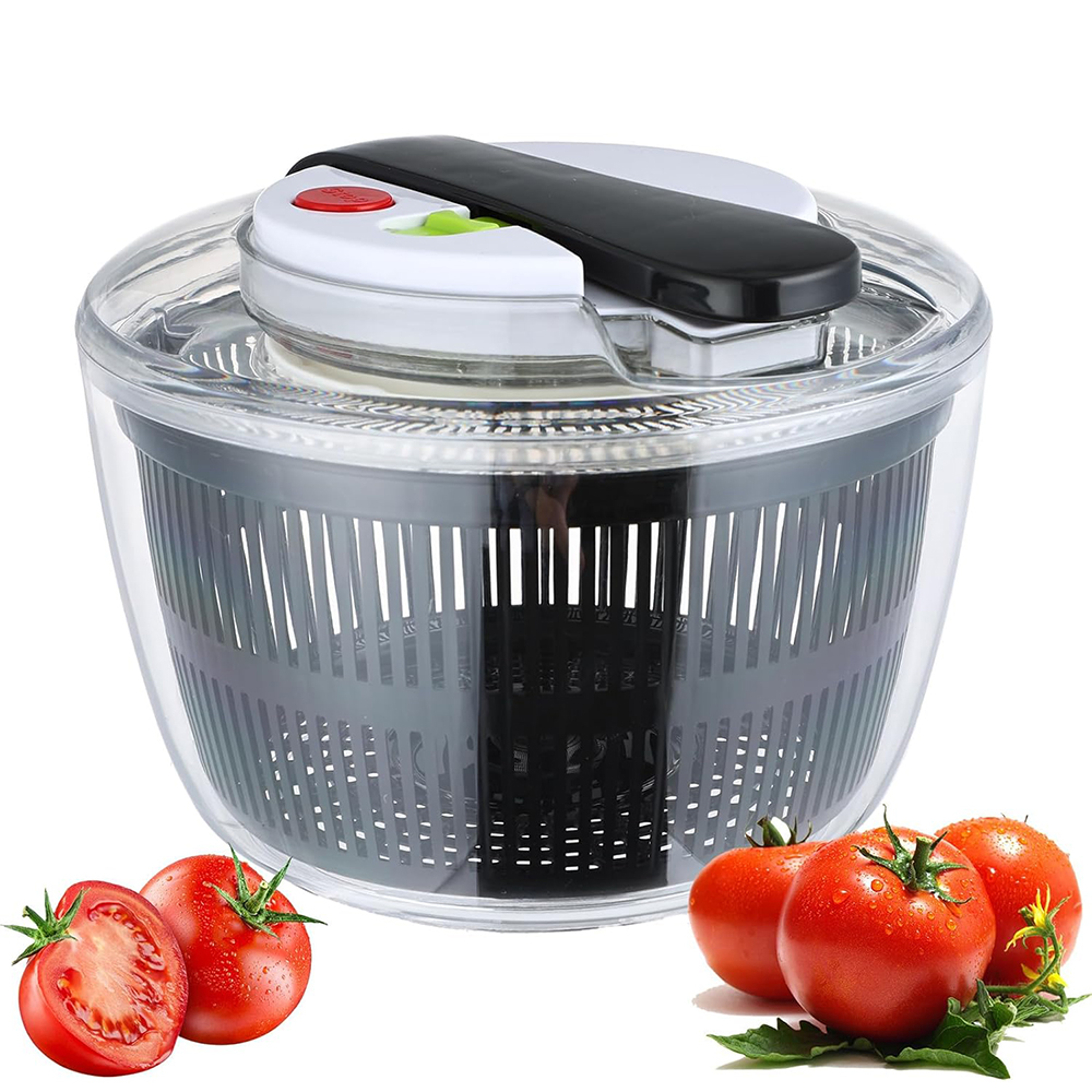 One Handed Salad Spinner With Lid Large Salad Washer, Dryer, And Mixer black