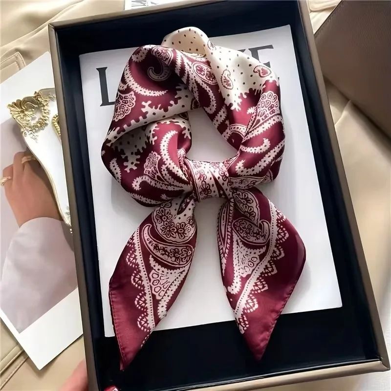 Paisley Print Satin Square Scarf For Women Lightweight Silk Feel Neck & Head Bandana jnc053 01
