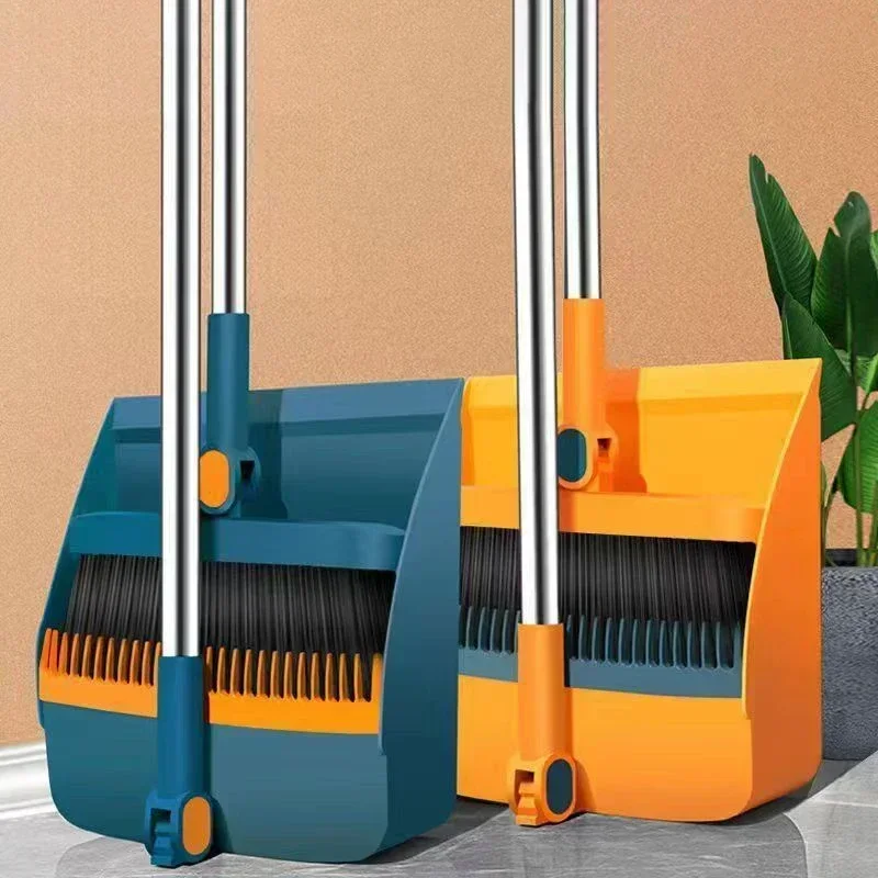 Foldable Broom Set With Dustpan And Brush Head For Household Cleaning rotating Yellow