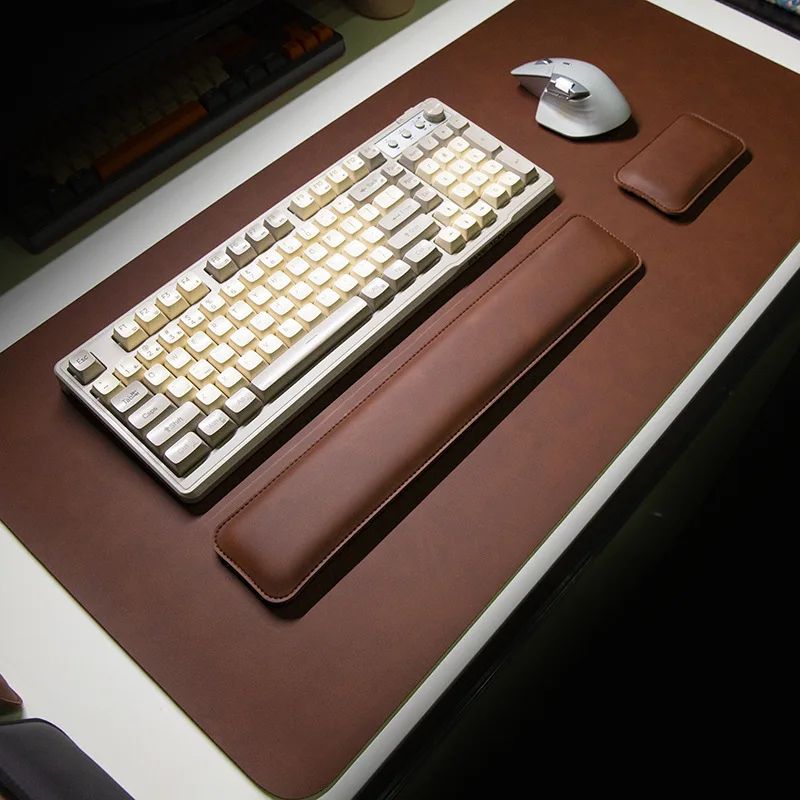 ProShield Waterproof PU Leather Desk Mat Set Large Non Slip Mouse Pad With Keyboard Mat & Wrist Rest light Gray 15.7 31.5 In