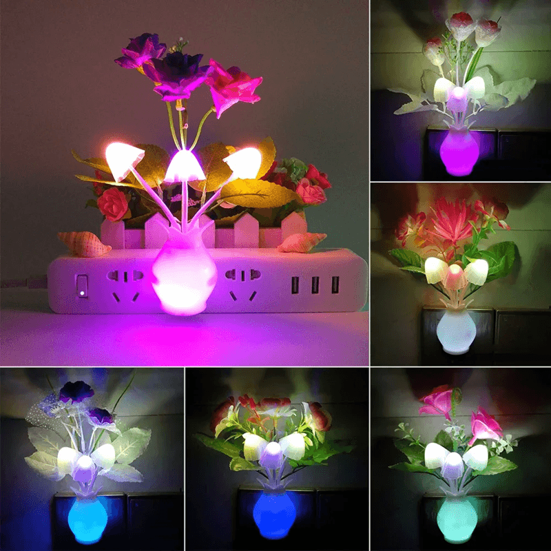 Auto Sensor LED Rose Mushroom Night Light Plug In Lamp 3