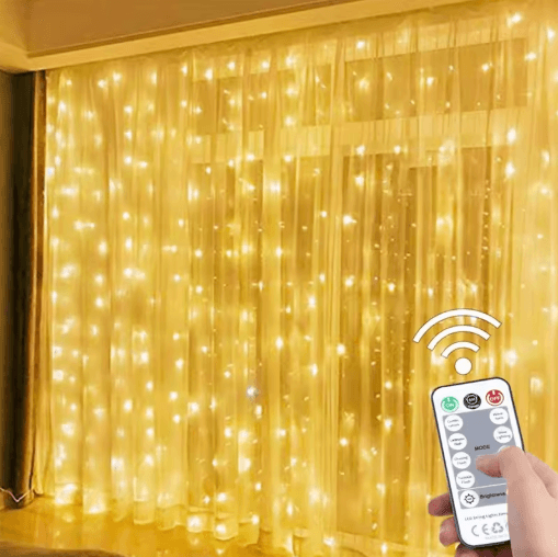 LED Curtain Fairy Lights With Remote Festoon Garland Party Decor warm White 6x2m