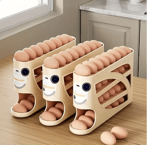 3 Tier Rolling Egg Storage Container For Refrigerator Holds 24 Eggs creamy Color 28 To 30 Eggs