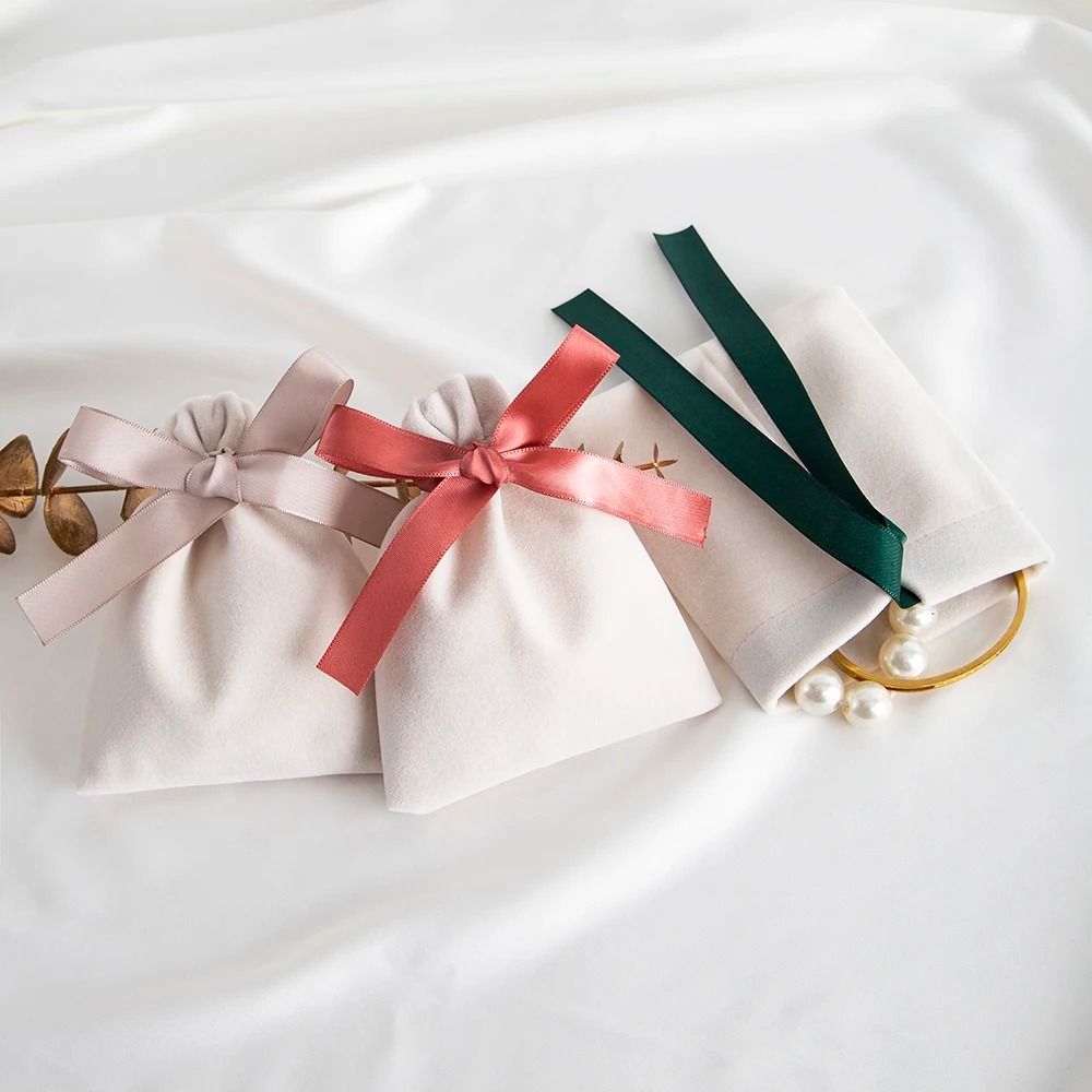 Velvet Jewelry Bags 10 Pcs Suede Gift Packaging champagne 4.7 X 5.9 In