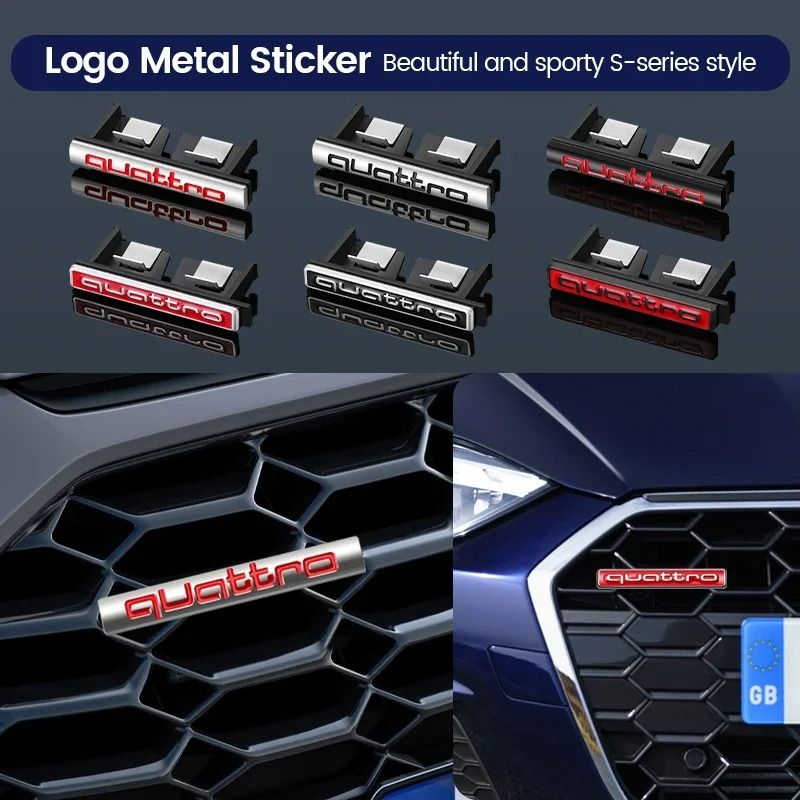Metal Quattro Front Grill Badge Emblem | 3D Car Styling Sticker Decal For Audi A3 A4 A5 A6 Q3 Q5 Q7 red black Sticker
