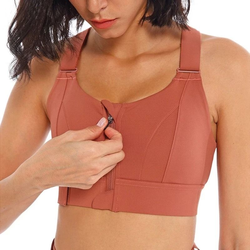 PowerFlex Front Zipper Sports Bra Plus Size Shockproof Crop Top red 4 Xl