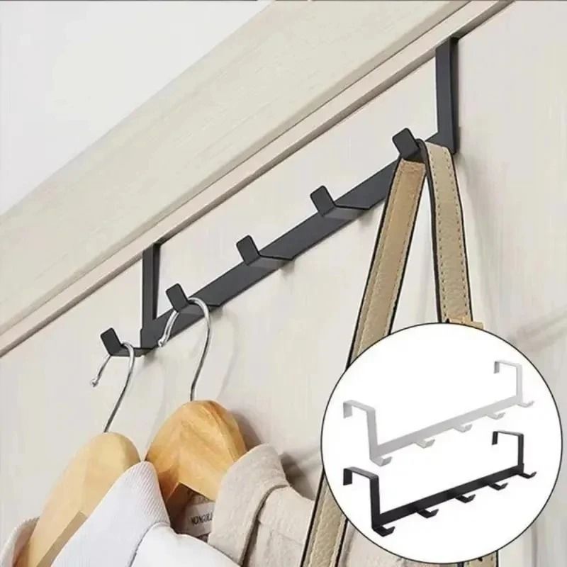 Modern Space Saving 5 Hook Over the Door Hanger black